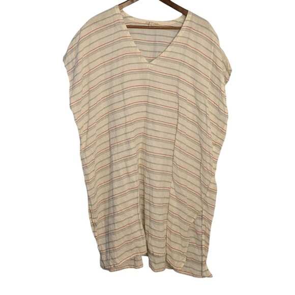 Eileen Fisher Tops - Eileen Fisher Womens Striped Linen V-Neck Tunic Kaftan L/XL Organic Fabric beach
